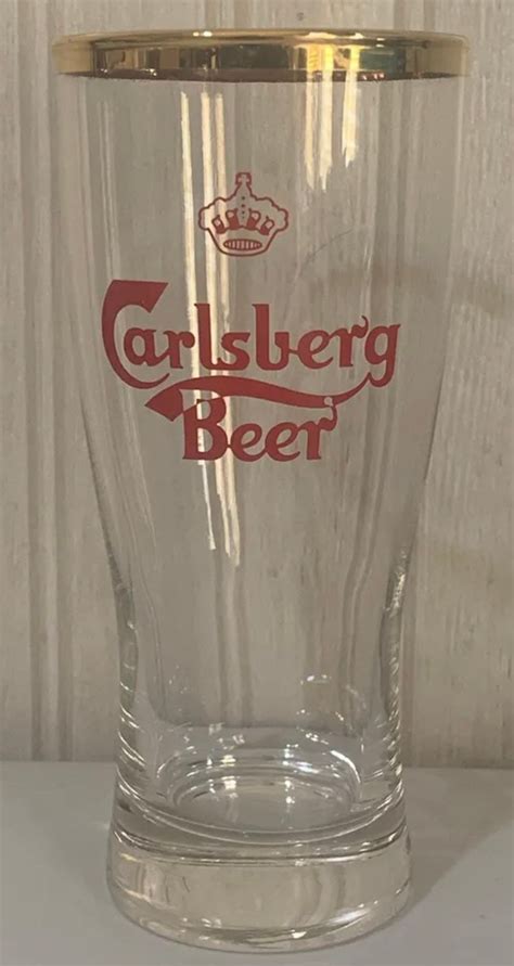 Vintage Carlsberg Beer Gold Rimmed Pilsner Glass With Red Logo Etsy