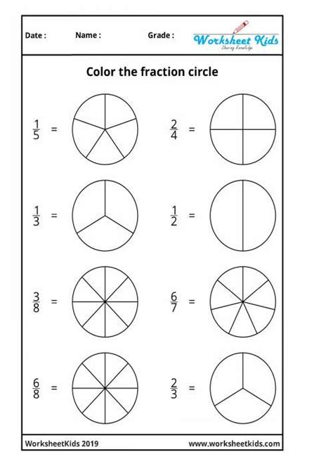 Our free printable fraction circles coloring worksheets teaches whole ...