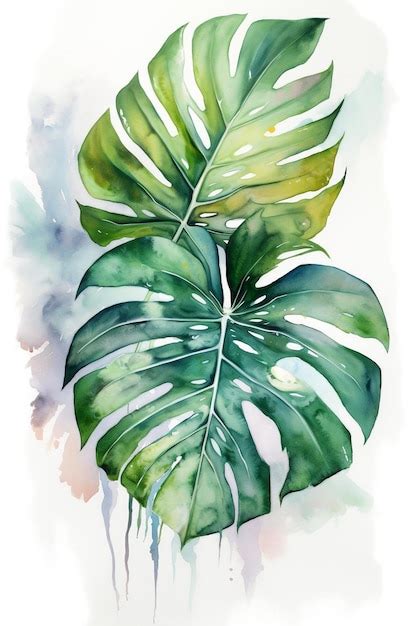 Una Pintura De Acuarela De Una Planta Monstera Foto Premium