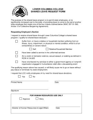 Fillable Online Lcc Ctc Lower Columbia College Shared Leave Request