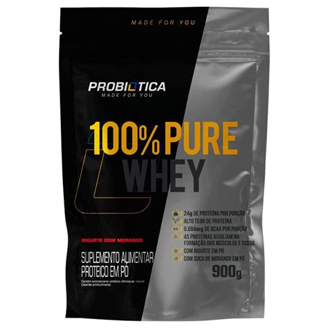 100 Pure Whey 900g Refil Iogurte Com Morango Probiótica Otimanutri