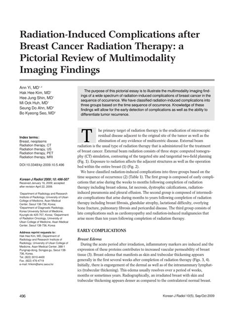 Pdf Radiation Induced Complications After Breast Cancer Radiation Therapy A Pictorial Review