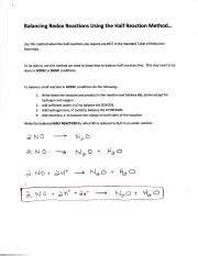 Guide On Balancing Redox Reactions Using Half Reaction Method Course Hero