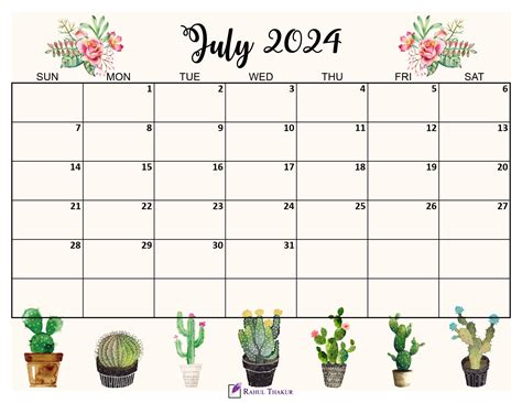 Printable July 2024 Calendar Template Thakur Writes