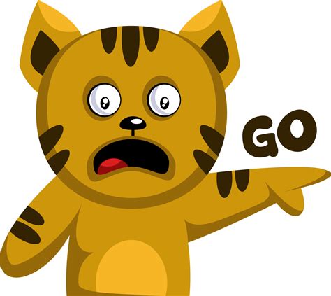 Yellow cat pointing finger and saying Go vector sticker illustration on a white background ...