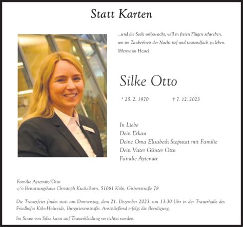 Traueranzeigen Von Silke Otto WirTrauern