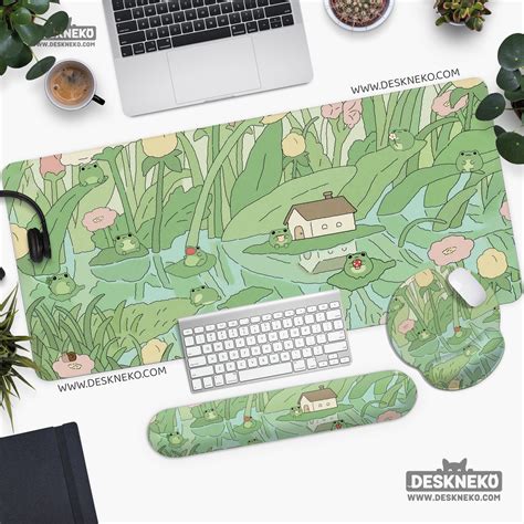 Kawaii Frogs Desk Mat Cute Mousepad Large Green Pond Kawai Etsy In