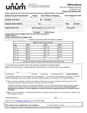 Fillable Online Underwritten By Unum Life Insurance Company Of America