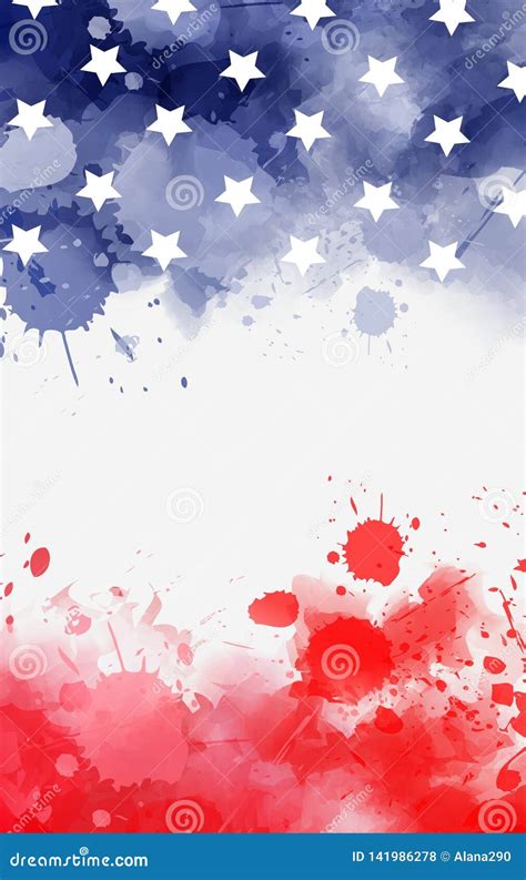 Watercolor Banner In Usa Flag Colors With Stars Stock Vector