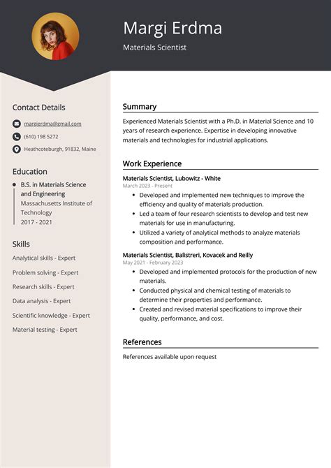 Materials Scientist CV Job Description Sample Guide