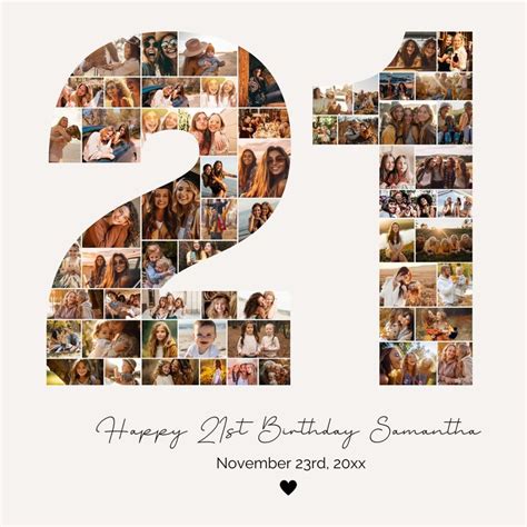 21st Birthday Photo Collage 21st Birthday Gift Birthday Number 21