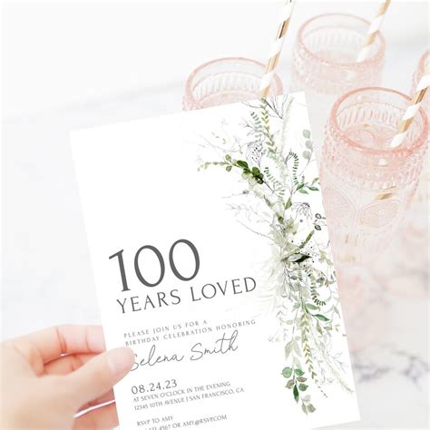 100th Birthday Invitation Template Printable 100th Birthday Etsy