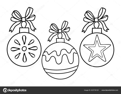 Coloring Page Toy Ball Set Christmas Tree Decoration Patterns Ribbon