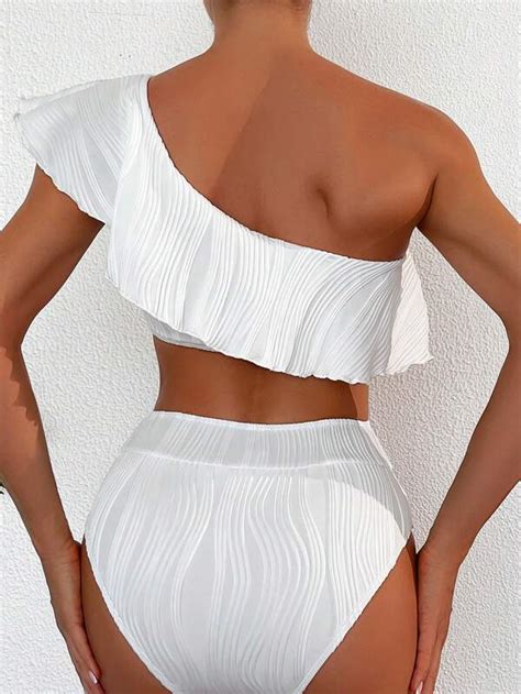 Ruffle Trim One Shoulder Bikini Swimsuit Shein Usa