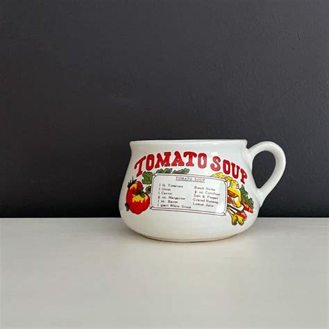 Vintage Tomato Soup Mug Recipe Bowl For Soup With Handle White Ceramic