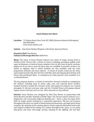 seoul chicken fact sheet