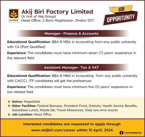 Akij Biri Factory Ltd Jobs আকিজ বিড়ি ফ্যাক্টরী লিঃ এ নিয়োগ বিজ্ঞপ্তি