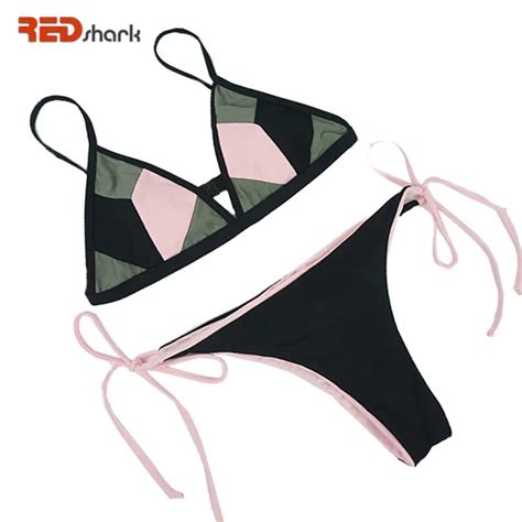 REDshark 2017 Sexy Woman Patchwork Triangle Bikini Set Hem Girl