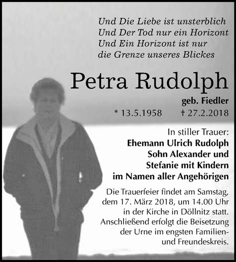 Traueranzeigen Von Petra Rudolph Abschied Nehmen De