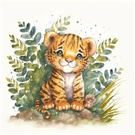 Premium Photo | Cute baby tiger illustration on watercolor painting