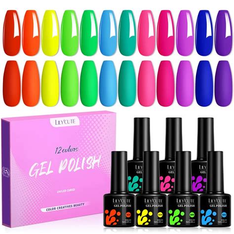 Lilycute 12pcs Nail Gel Polish Set 7ml Spring Fluorescence Color Semi