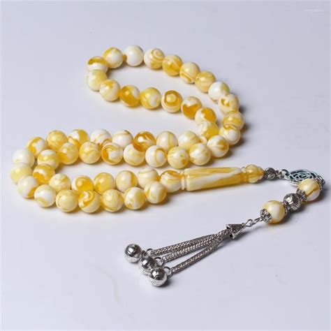 Strand Islamique Tasbih Chapelet Jaune R Sine Ambre Tesbih Argent