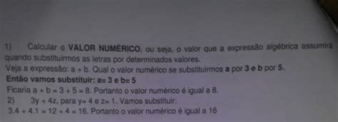 Solved 1 Calcular o VALOR NUMÉRICO ou seja o valor que a expressão