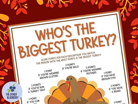 Thanksgiving Game Who's the Biggest Turkey Who's Most Like the Turkey