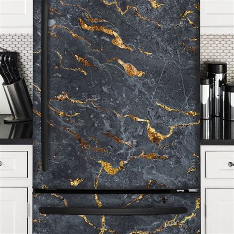 Fridge Wrap Black Marble Side By Side Fridge Decal Vinyl Self Etsy