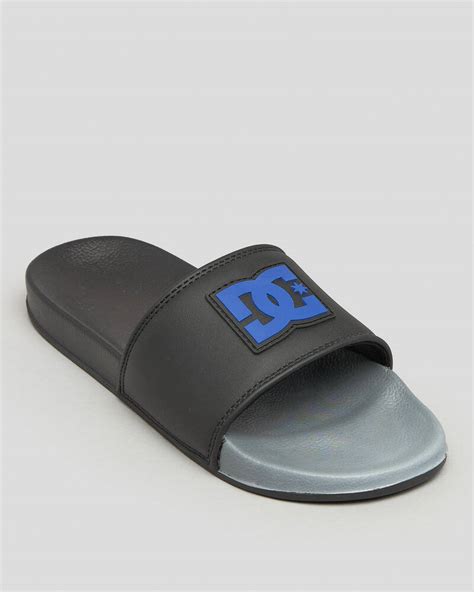 Shop Dc Shoes Boys Dc Slides In Greyblackblue Fast Shipping And Easy