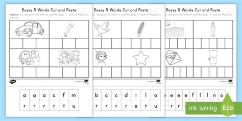 Bossy R Words Cut And Paste Worksheets Teacher Made