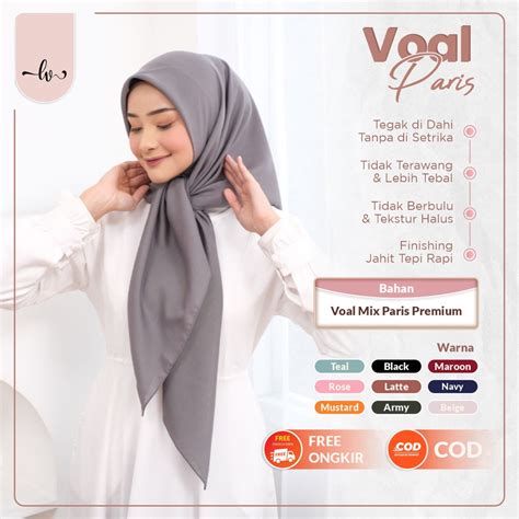 Jual Hijab Voal Paris Premium Polos Jilbab Voal Paris Square Hijab Segi