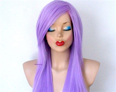 Lavender Wig 26 Straight Layered Hair Side Bangs Wig Heat Friendly Synthetic Hair Wig Etsy