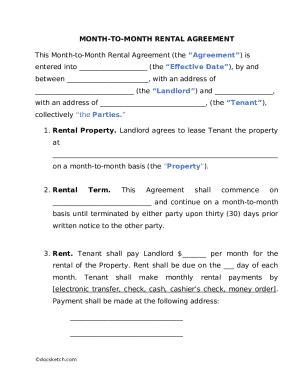 Month To Month Rental Agreement Free Sample Doc Template Pdffiller