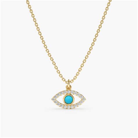 Evil Eye Necklace, Turquoise Necklace, Solid Gold and Natural Stone ...