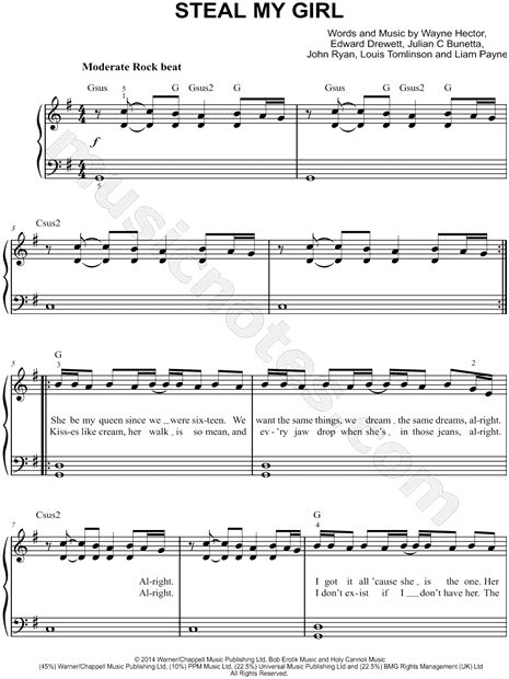 One Direction Steal My Girl Sheet Music Easy Piano In G Major