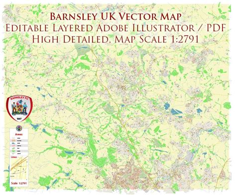 Barnsley UK PDF Vector Map: City Plan High Detailed Street Map editable ...