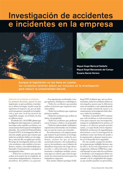 Pdf Investigaci N De Accidentes E Incidentes En La Empresa