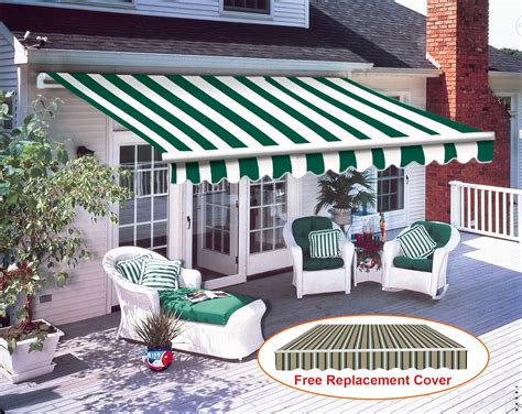 Greenbay Green White DIY Manual Patio Awning With Extra Multi Stripe