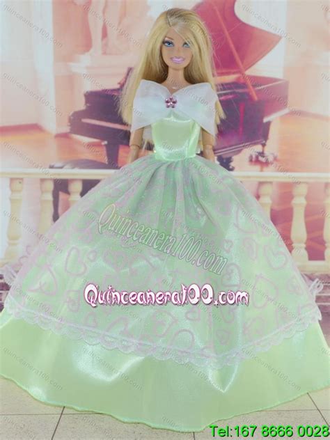 Green Pretty Gown With Embroidery Dress For Barbie Doll Quinceanera 100