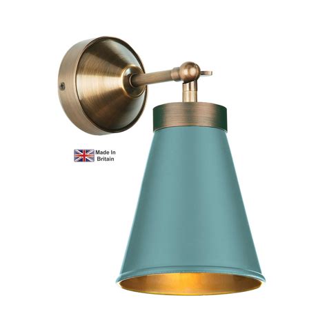 David Hunt Hyde Single Solid Antique Brass Wall Light River Blue Shade