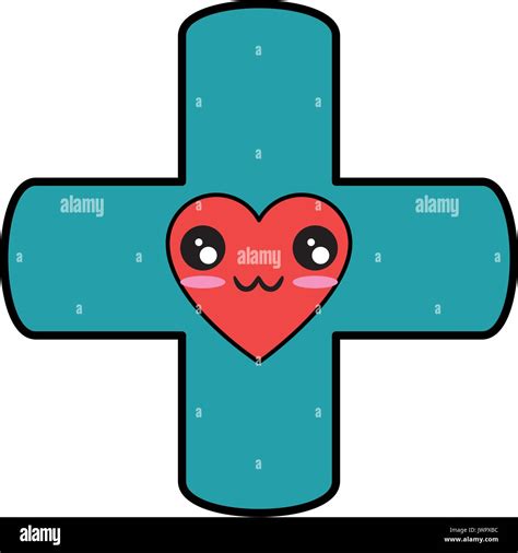 Medizinische Kreuz Symbol Kawaii Cartoon Vector Illustration Graphic