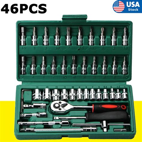 46Pcs Ratchet Wrench Combination Socket Tool Set Kit 1 4 Auto Car