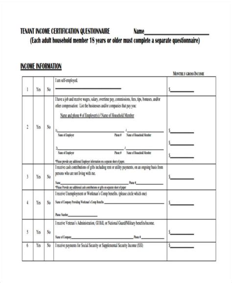 Income Questionnaire 9 Examples Format Pdf Tips