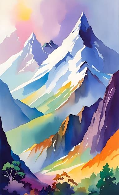 Premium AI Image | Watercolor landscape in the mountains