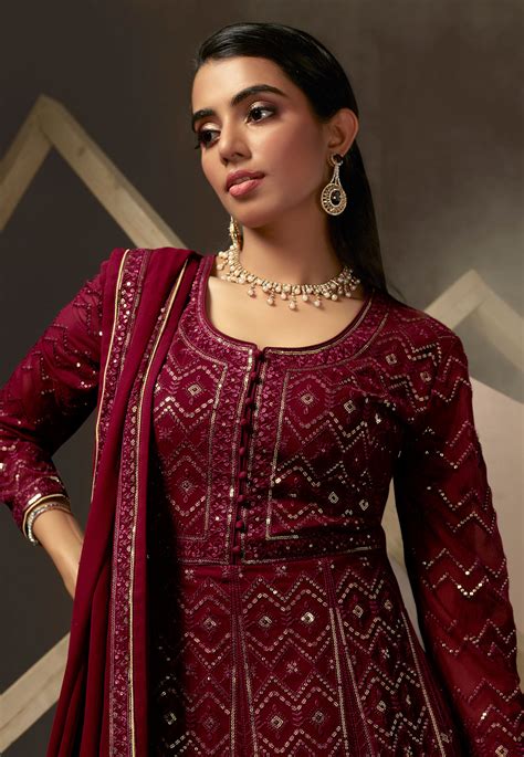 Maroon Georgette Long Anarkali Suit