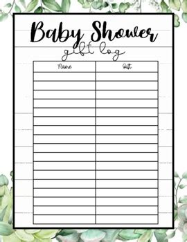 Baby Shower Gift Log Gift Tracker Eucalyptus By Awe Inspiring Teaching