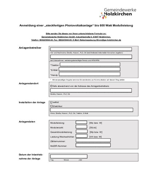 Ausfüllbar Online Anmeldung einer steckfertigen Photovoltaikanlage bis