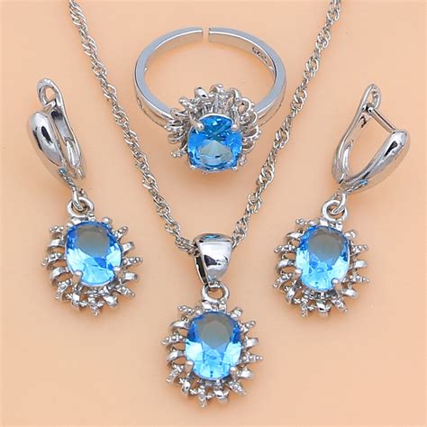 Zilveren Bruiloft Sieraden Sets Blue Sapphire Grandado