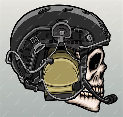 Cabeza De Calavera Con Casco Militar Vector Premium